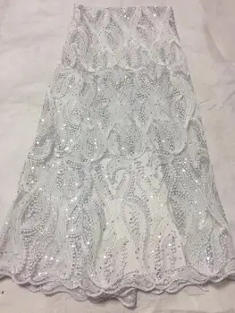 

2019 Nigerian Lace Latest African Lace 2018 Bridal Lace Fabric White Color African High Quality Sequins Lace Fabric 5 Yards/Lot