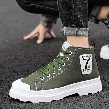 

Men Red High Top Canvas Ankle Sneakers Men Rubber sole platform Shoes Lace-up White Casual high Shoes Men Super Cool Star boots