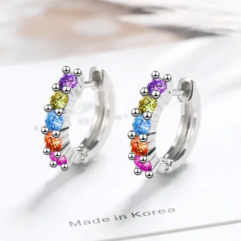 

Fashion Jewelry 925 Sterling Silver Colorful Crystal Stud Earrings For Women Romantic Earring Brincos pendientes eh670