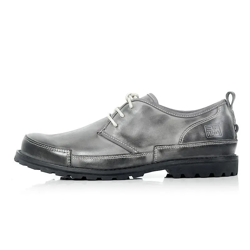 New Hot Sale Round Toe Men Shoes Autumn Anti Slip Lace Up For Genuine Leather Classic Offic Work Business Gray Yellow | Обувь