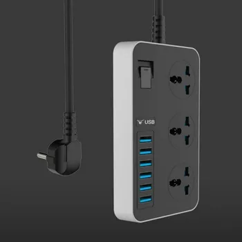 

Design For US/EU/UK Standard Power Strip Socket 3 Outlets 6 USB Charger Fast Charging Adapter With Switch