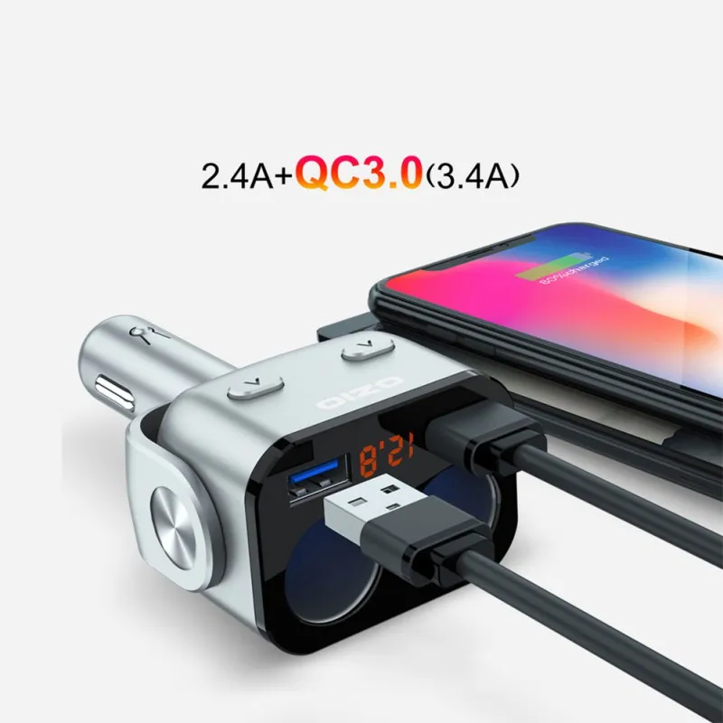 Аксессуары QC3.0+ 2.4a двойной USB автомобильный прикуриватель разветвитель розетка адаптер СВЕТОДИОДНЫЙ монитор напряжения Автомобильная электроника