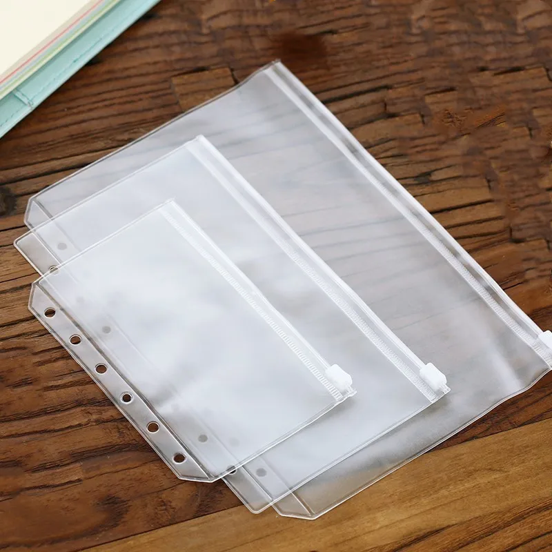 Bolsa de PVC impermeable con cremallera en espiral, hoja transparente suelta, porta tarjetas, accesorios para Notebook, A5/A6/A7