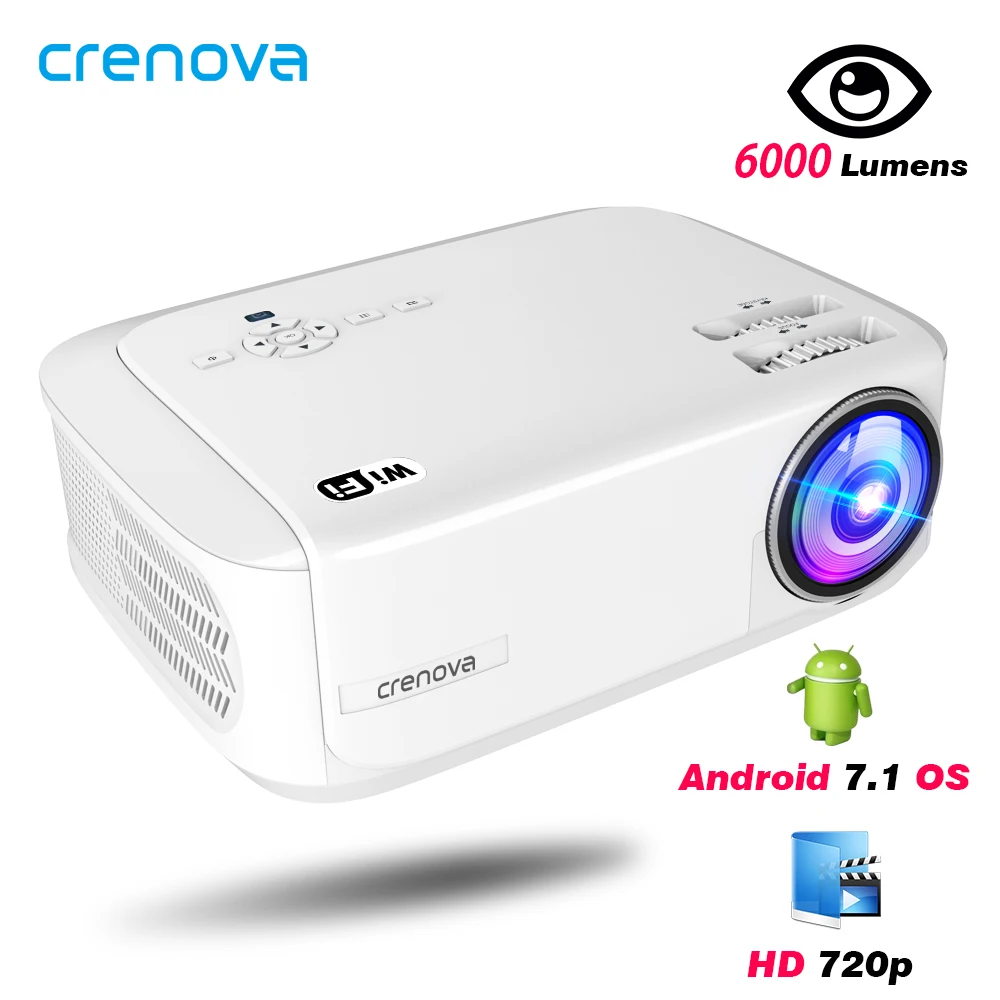 

CRENOVA 2019 Newest 6000 Lumens Android 7.1OS Android Projector Support 4K Dolby AC3 Video Projector, Optional (2G 16G)