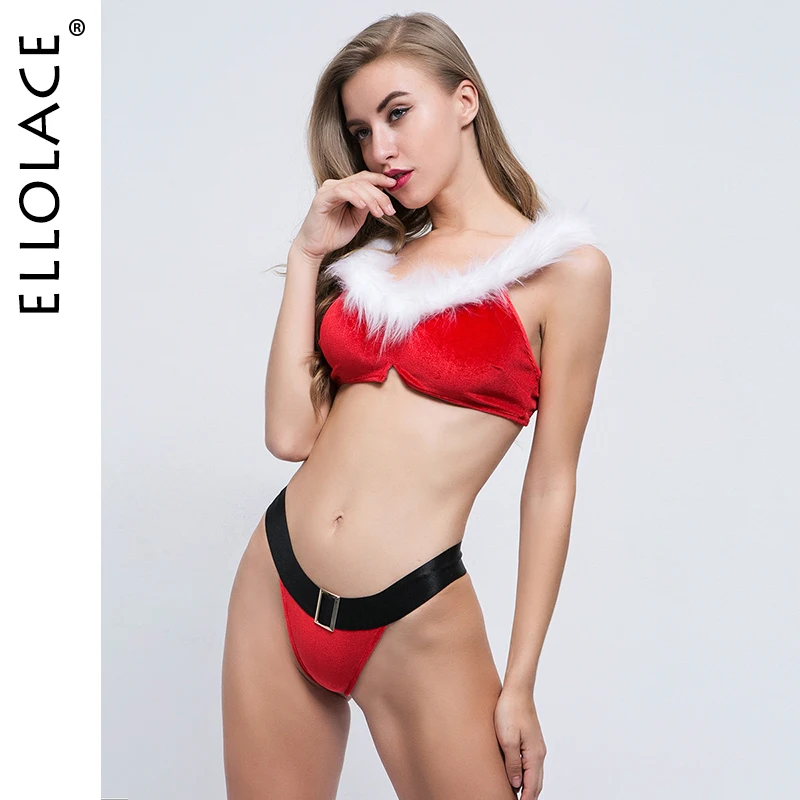 

Ellolace Sexy Christmas Underwear Women 2 Piece Set Red Bralette and Thong Female Sexy Party Night Cloth Soft Christmas Lingerie