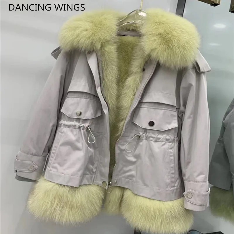 

women new parkas real fox fur coat warm thick detachable fox fur liner genuine fur jacket female winter