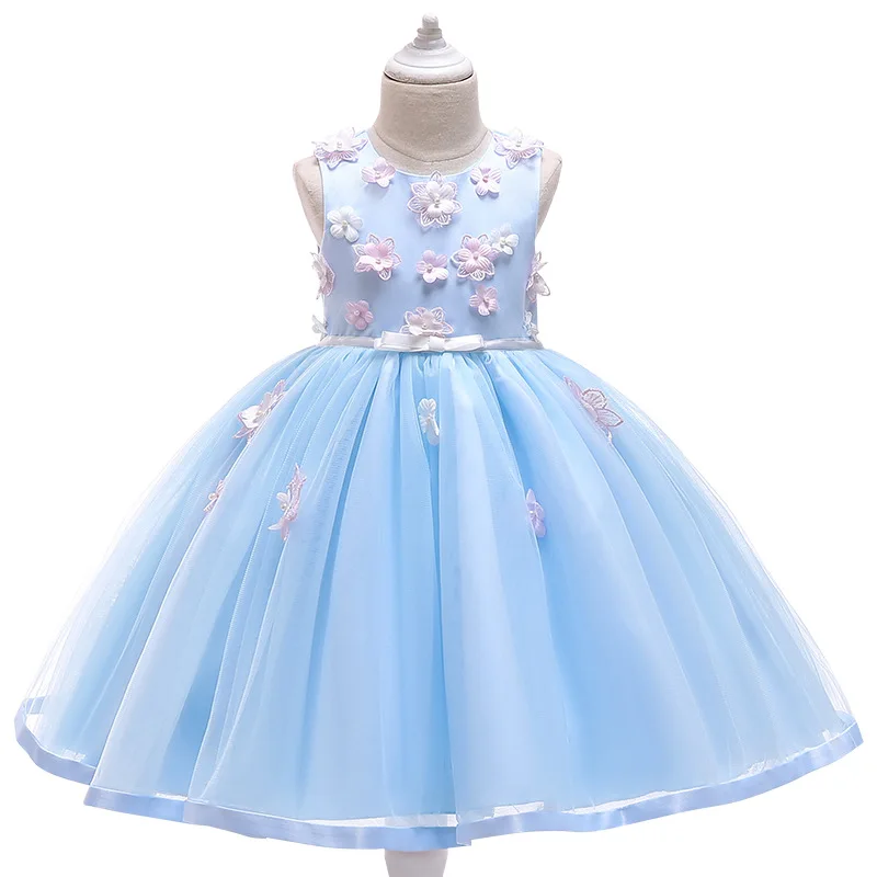

Children Shirt Girl Dress Cross Border Gauze Solid Color Flower Puffy GIRL'S lian yi qun Children Foreign Trade Childrenswear