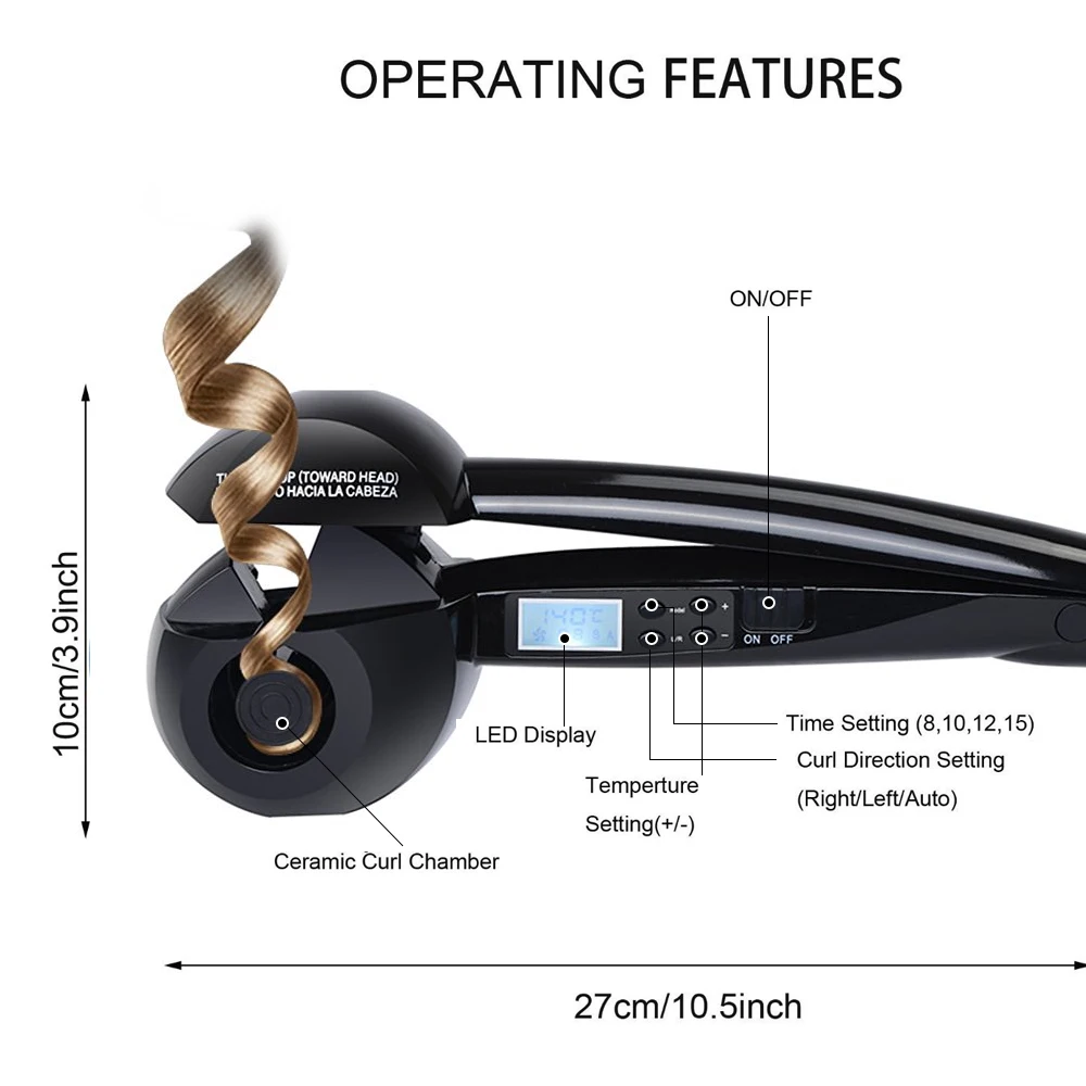 Автоматические щипцы для завивки волос с ЖК-экраном, вращающиеся щипцы для завивки волос с керамическим нагревом, щипцы для завивки волос, женские щипцы для завивки волос, стайлер для завивки волос