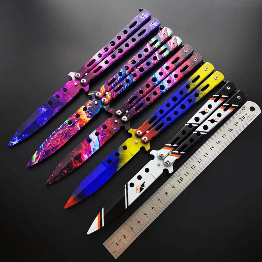 

New skin 440C Steel Training folding Knife butterfly in knife titanium practice tool no edge dull training knife kit accessories