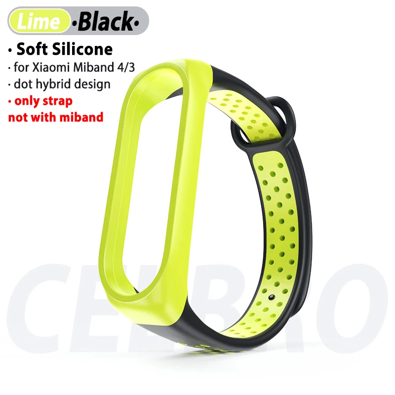 Black Lime Ремешок для замены 4 ремешка для Xiaomi mi 3 4 браслет из мягкого силикона цветной браслет на запястье для mi Band 4 Band 3 - Цвет: Black Lime