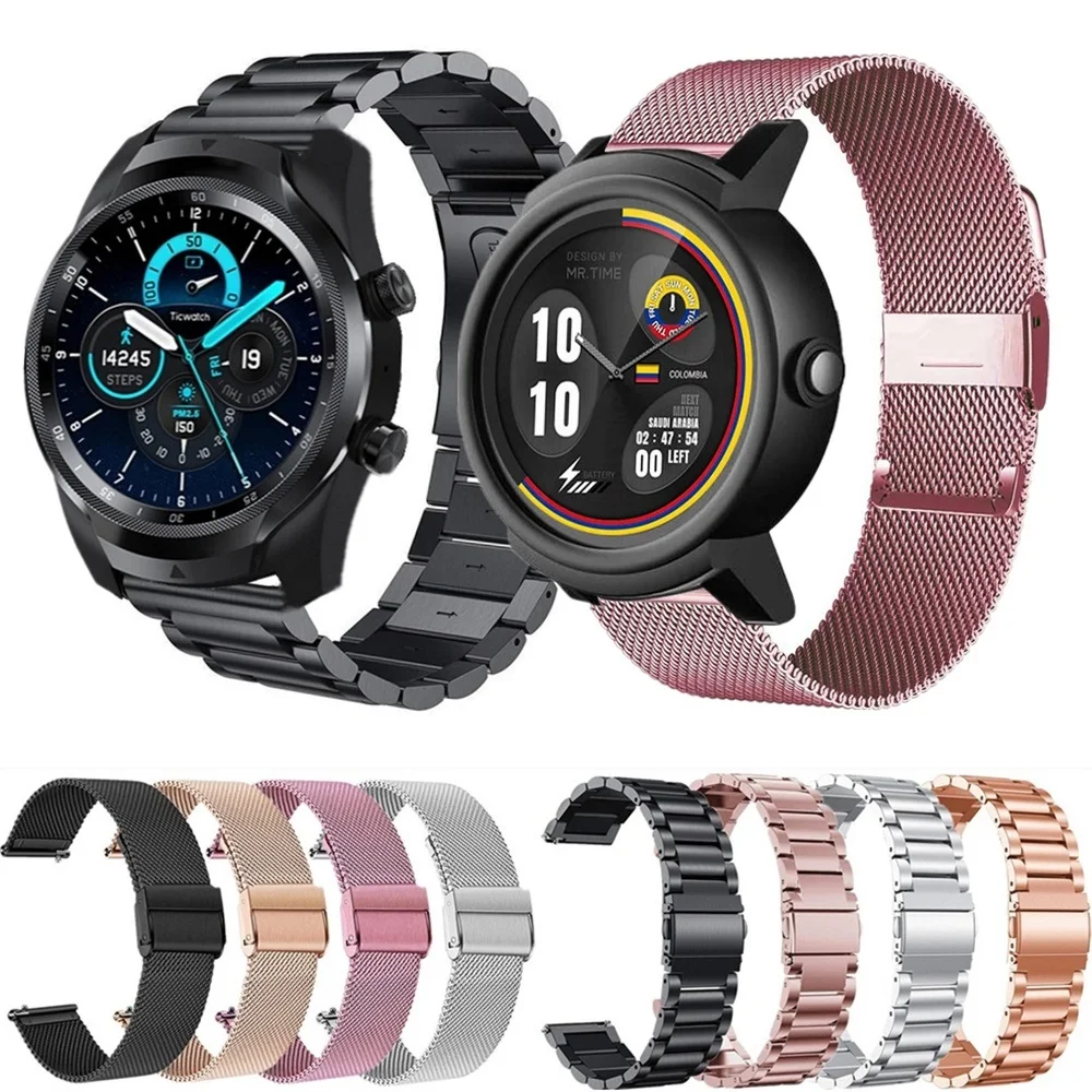 

Stainless Steel Wrist Strap For Ticwatch Pro 3 2021 2020 Mesh Loop Bracelet For Ticwatch E2 S2 GTX Metal 22mm Smart Watch Bands