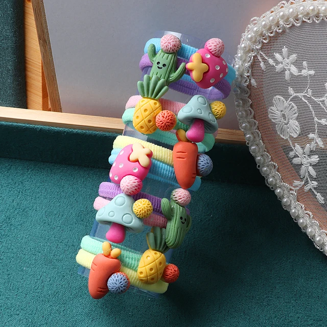 10PCS/Set Girls Rubber Band Elastic Hair bands Rainbow Cartoon Character Fruits Flower Headwear Girl Cute Sweet Hair Accessories style-4