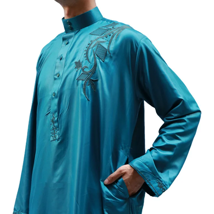 Cross Border Wholesale International Station Hot Selling New Style Men Long Sleeve Stand Collar Embroidery Arab Robes Allah Big