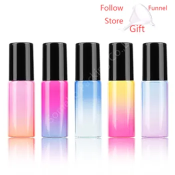 

10pcs 5ml Gradient Color Glass Roll On Essential Oil Empty Perfume Bottle 5cc Roller Ball bottle For Travel