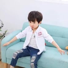 Рубашка для мальчиков, весна и осень, стиль, детская одежда, модные Универсальные топы для малышей от 2 до 8 лет, чистый хлопок, Little Devil Shi