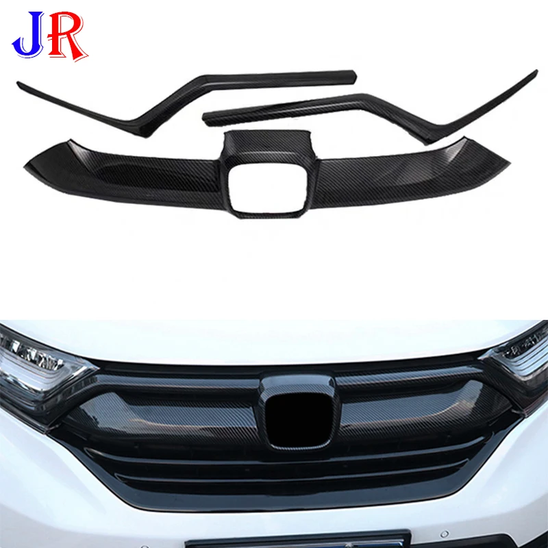 

Front Bumper Grill Strip Trim Cover bars For Honda CRV CR-V 2017 2018 2019 CRV Tail Door Trim Carbon fiber look gloss black