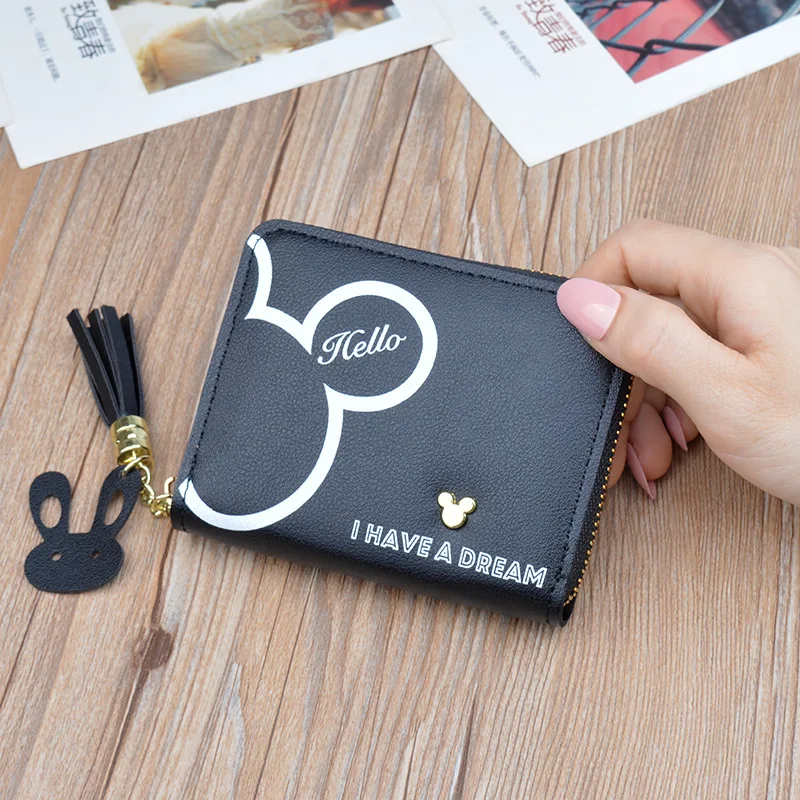 Disney Mickey mouse Small wallet lady short zipper tassel key coin purse student small mini wallet Minnie card holder Clutch