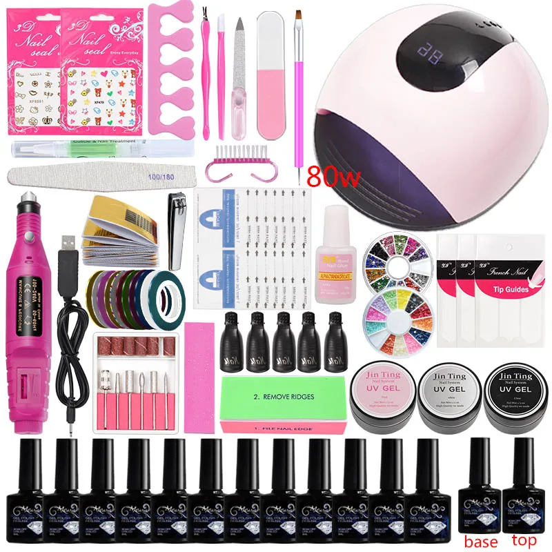 

Manicure Set Acrylic Nail Kit 12 Color 45w/80w LED UV Lamp 2000 RPM Electric Manicure Machine Tools Gel Nail Polish Set