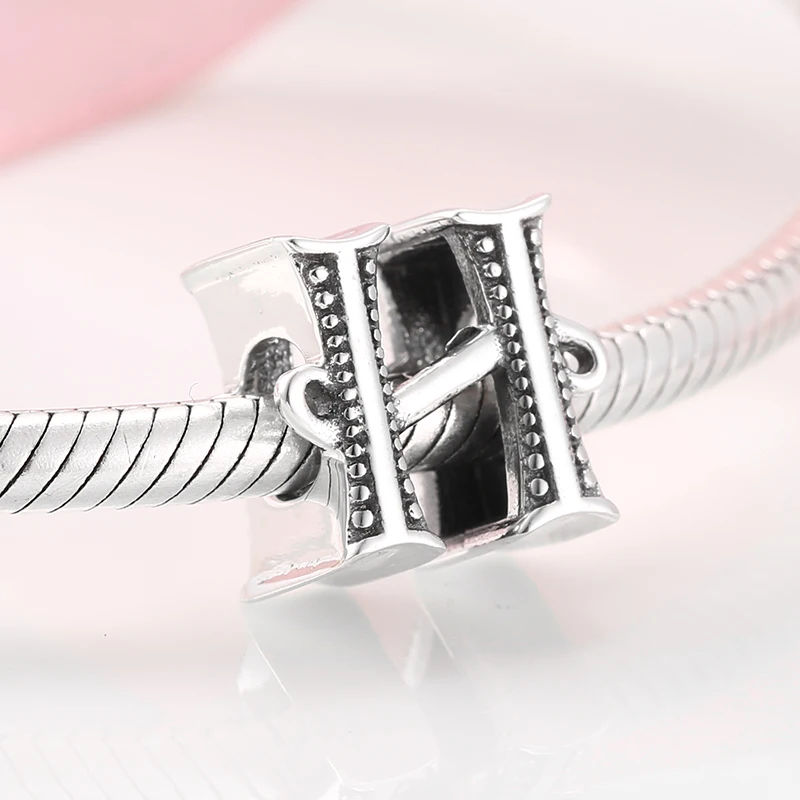 Hot authentic 925 Sterling Silver hollow out Letter H Wholesale charms bead Jewelry making Fit Original Pandora Charm Bracelets