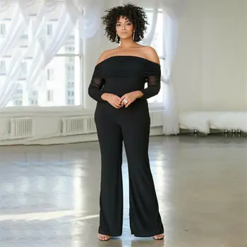 

Women Bodycon Party Long Sleeve Mesh Jumpsuit Summer Wide Leg Long Playsuit Romper Trousers Ladies Clubwear