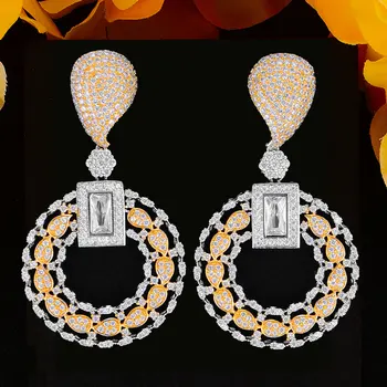 

GODKI BIG BOLD 2Tone Gold African Dangle Earrings For Women Wedding Cubic Zirconia DUBAI Bridal Earring Jewelry Accessories 2020