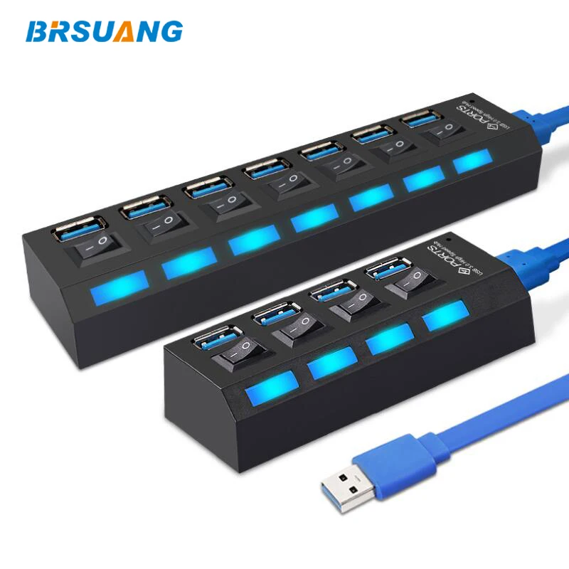 25 шт./лот BRSUANG USB 3,0 концентратор Plug and Play 4/7 порт расширитель высокая скорость 5 Гбит/с USB сплиттер для компьютера планшета ноутбука Macbook