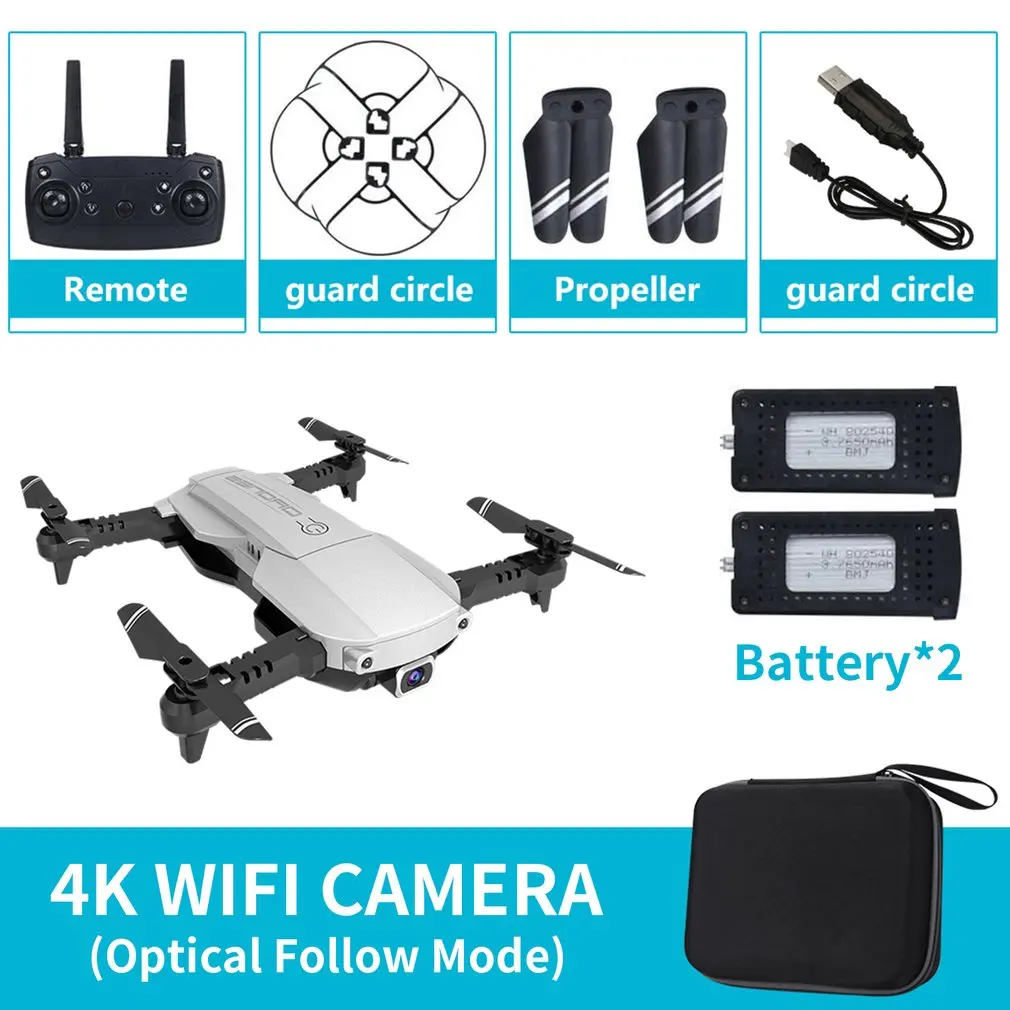 Серебристый LANSENXI-NVO складной 2,4 ГГц WiFi FPV Дрон 4K камера RC Дрон в режиме реального времени Трансмиссия самолет игрушка с 2 батареями - Цвет: Серебристый