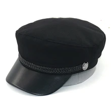 Новинка, изогнутая темно-синяя шляпа с кожаными полями, хлопковые модные береты, шапки для мужчин и женщин, универсальные береты, шапка в уличном стиле