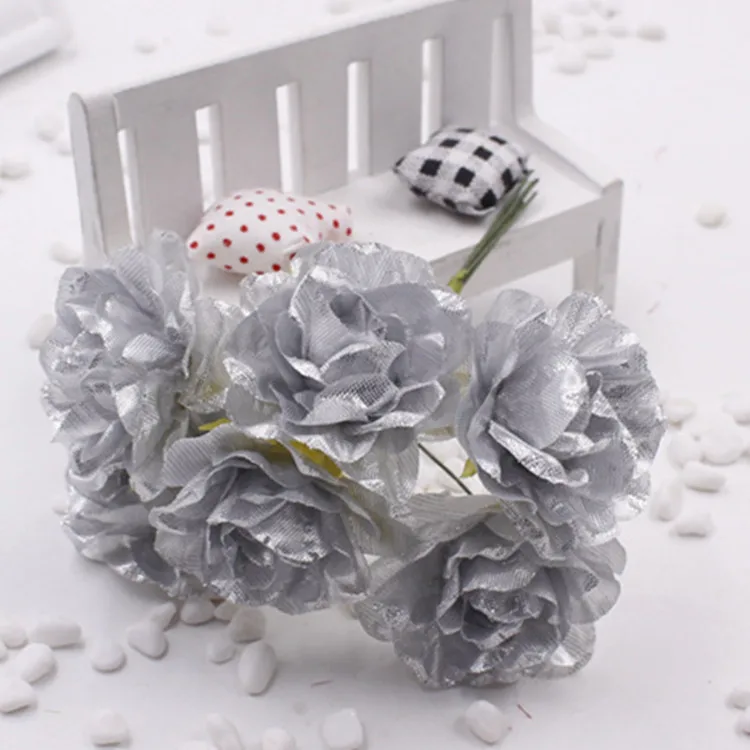 60pcs 4.5cm 인공 금속 반짝이 장미 꽃 DIY Garland 코사지 선물 상자 헤어 드레스 Scrapbooking 웨딩 장식
