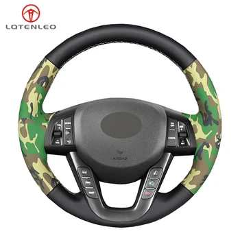 

LQTENLEO Black Camouflage Artificial Leather DIY Hand-stitched Car Steering Wheel Cover For Kia K5 Optima 2008-2013