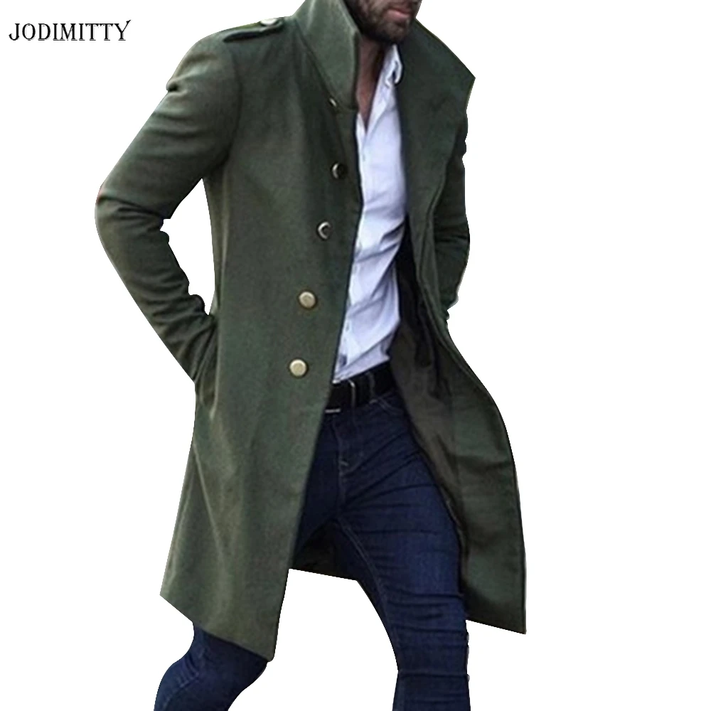 

Jodimitty Autumn Winter Fashion Pure Color Long Warm Coat Men Plus Size Outwear Black Warm Long Blazer Coats Office Overcoat