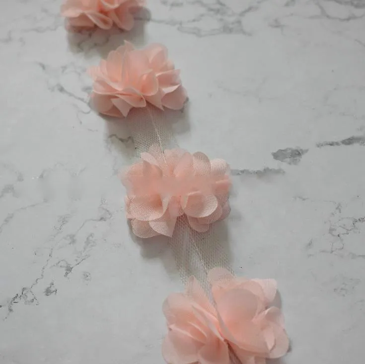 Elegant 24Pc 3D Chiffon Lace Floral Applique Trim for Bridal and Fashion Accessories