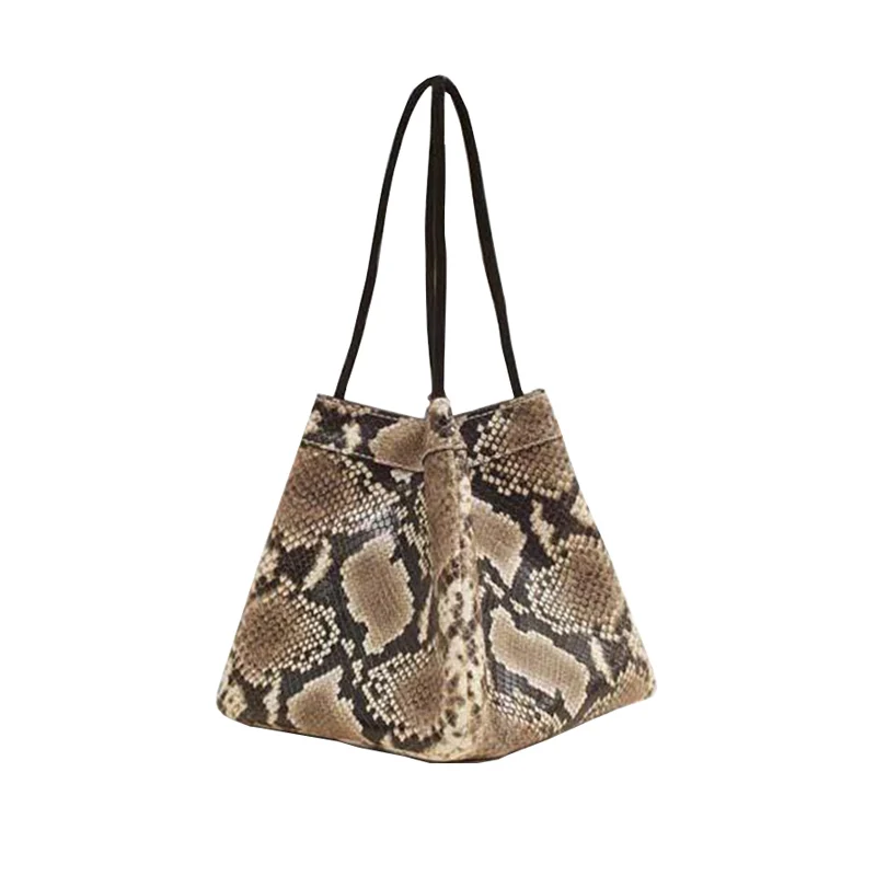 

Vintige Serpentine Bucket Bags For Women Crocodile Pattern Shoulder Bags Luxury Pu Leather Ladies Snake Print Hand Bag 2019 New