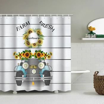 

Retro hand-painted light green car sunflower bathroom shower curtain bathroom partition curtain multiple size distribution hooks