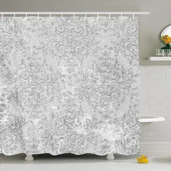 

Shower Curtain Set with Hooks 66x72 Timeless Rare Back Delicate Worn White Victorian Vintage Toile Old Formal Antique Paper