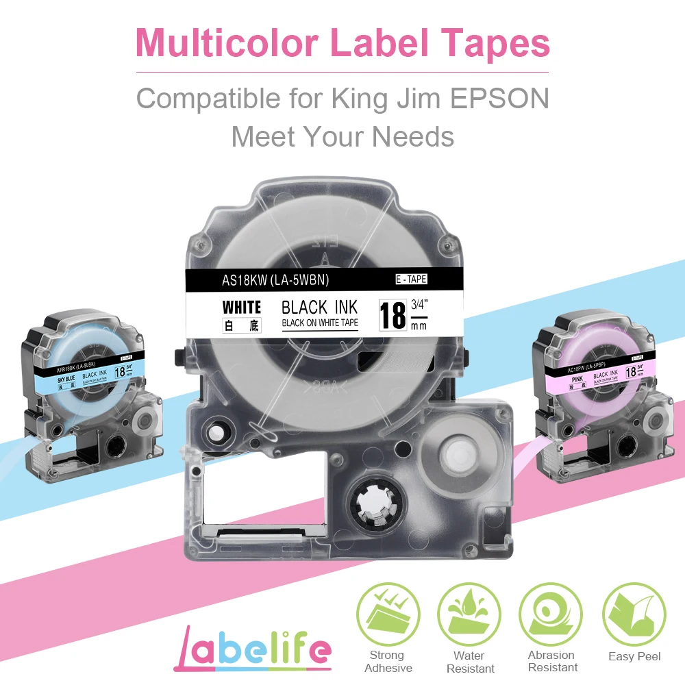 Labelife SS18KW 18 мм 31 цвет совместимый Epson labelmaker ленты этикетки кассеты заправки для Epson LabelWorks LC-5WBW для LW-300