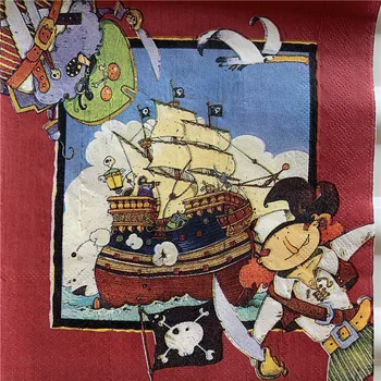 

Decoupage wedding vintage napkins paper cartoon tissue Pirate CaptainShip treasure boy birthday Guardanapo party cool serviettes