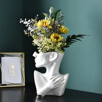 

Creative European Face Ceramic Flower Pot Simple Portrait Ornaments Fleshy Nordic Face Vase Pot Living Room Decoration