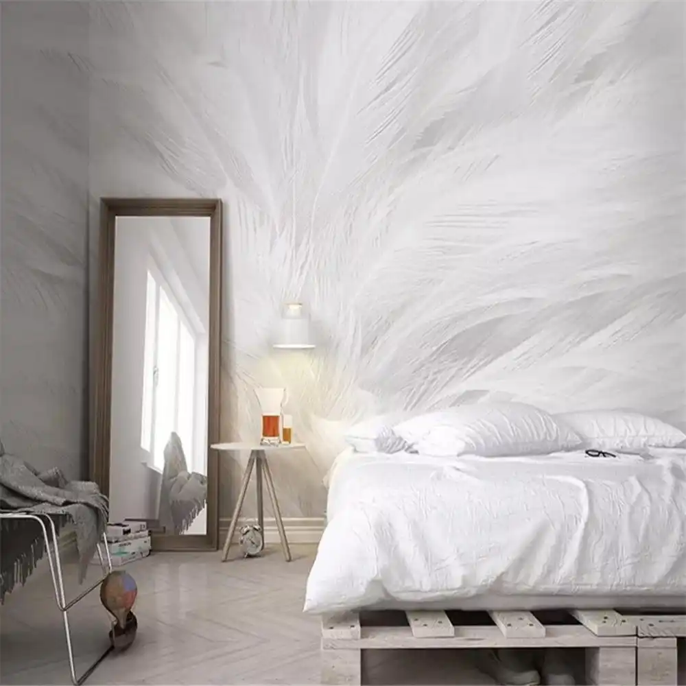 カスタム大スケール壁画 3d 壁紙北欧のモダンなミニマリスト白の羽のリビングルームのテレビの背景の壁カバー Fabric Textile Wallcoverings Aliexpress