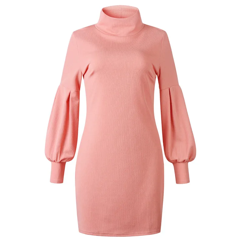 01 Pink Wuhaobo женское Сексуальное желтое платье с высоким воротом, Осеннее трикотажное платье-свитер, женские зимние платья с длинным рукавом - Цвет: 01 Pink