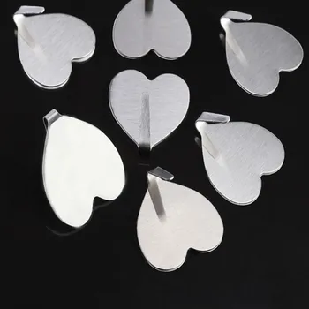 

10pcs/set Stainless Steel Festival Party Wall Mounted Hooks Organizer Storage Heart-Shaped Self-Adhesive Silver Hooks Home Decor