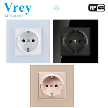 

Vrey EU electrician wall socket German power socket with child protection tri-color luxury glass color optional