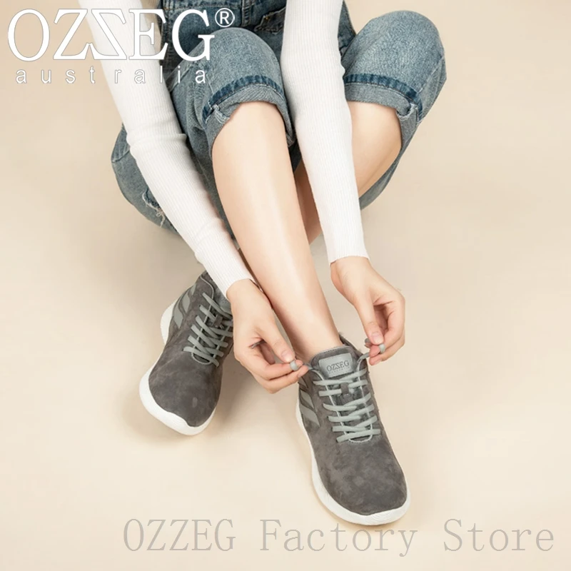 

OZZEG Luxury Brand Women Ankel Boots Real Leather Sneakers Australia Fur Casual Shoes Winter Ladies Footwear Plus Size 44 Furry