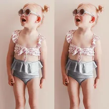 Одежда для купания для девочек, Дети для маленьких девочек купальник бикини с цветочным мотивом с оборками бандажный купальник пляжная одежда