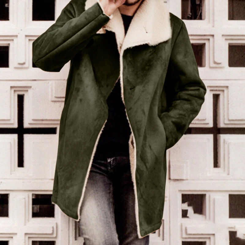 Модная мужская зимняя верхняя одежда Peacoat, крутая однотонная длинная куртка с карманами, толстая флисовая куртка