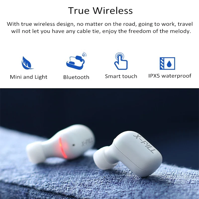 LEORY A2 TWS Wireless bluetooth Earphone Mini Portable Smart Touch Earbuds Auto Pairing IPX5 Waterproof Sports Headset with Mic