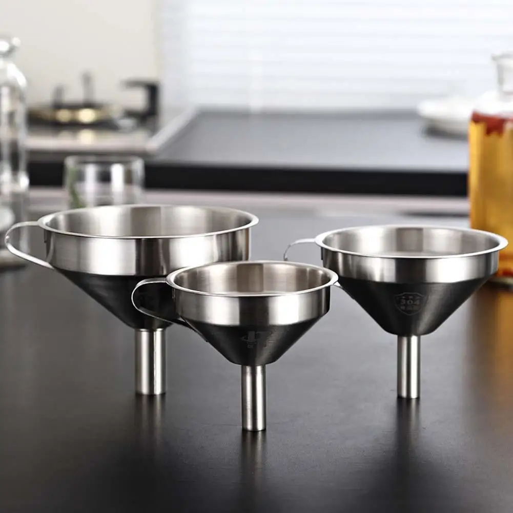 

Kitchnen Stainless Steel Funnel Essentail Oil Water Spices Wine Flask Filter Funnel Steel Strainer Filter Kitchen Gadgets hot 2
