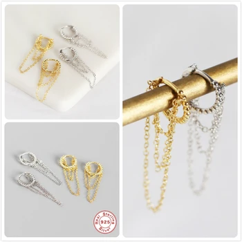 

925 Sterling Silver Earrings For Women Gold Long Chain Tassel Earrings Girl Gift Cartilage Ear Bone Earring Female aretes R5