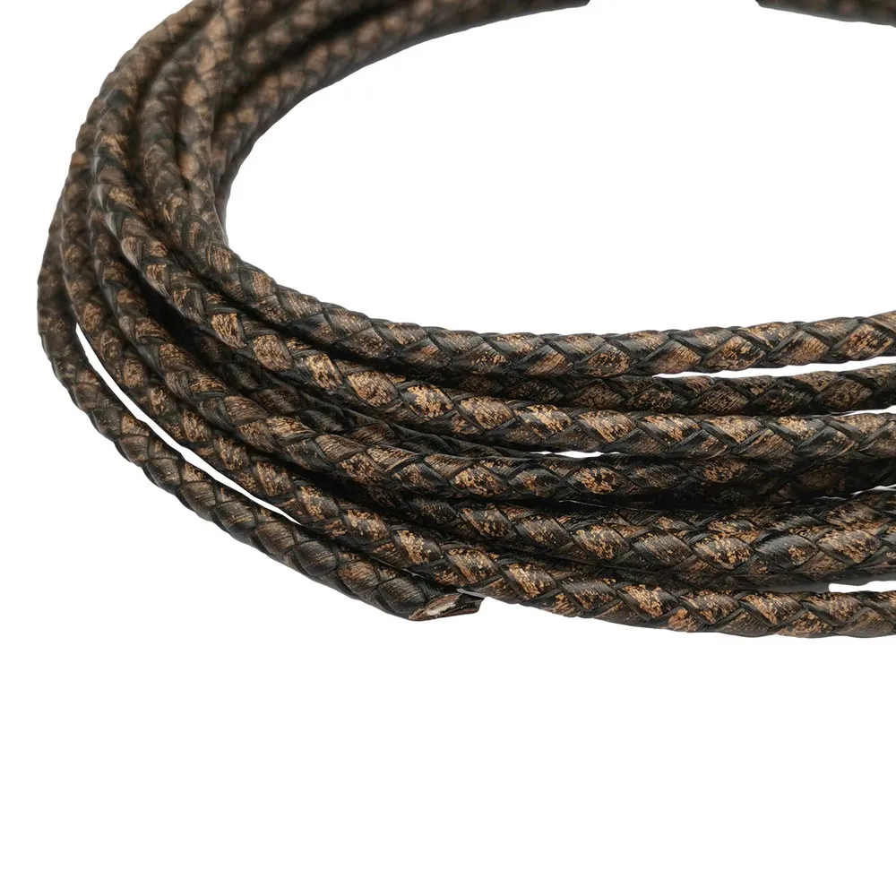 Aaazee 4mm Round Deep Weathered Braided Leather Strap Bonded Real