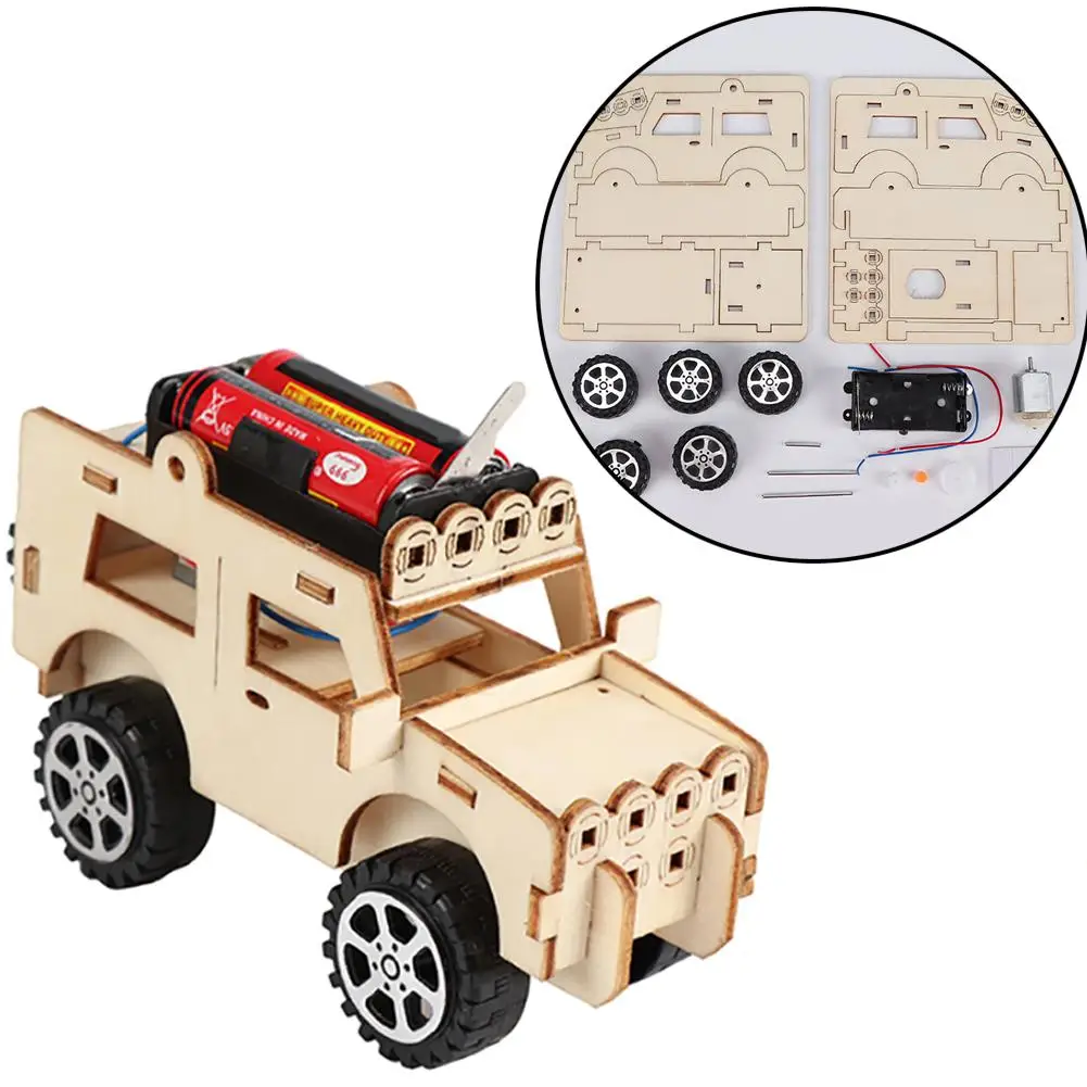 DIY деревянный Электрический джип автомобиль Собранный научный окрашенный цвет упражнения детские руки-на способность экспериментировать Дети Образование игрушка
